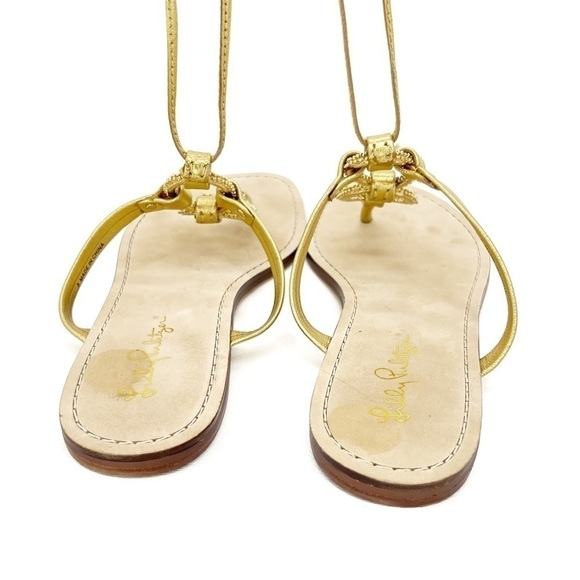 Lilly Pulitzer Lacey Sandals Strappy Leather Thong Women’s Size 8 Metallic Gold - Picture 8 of 14